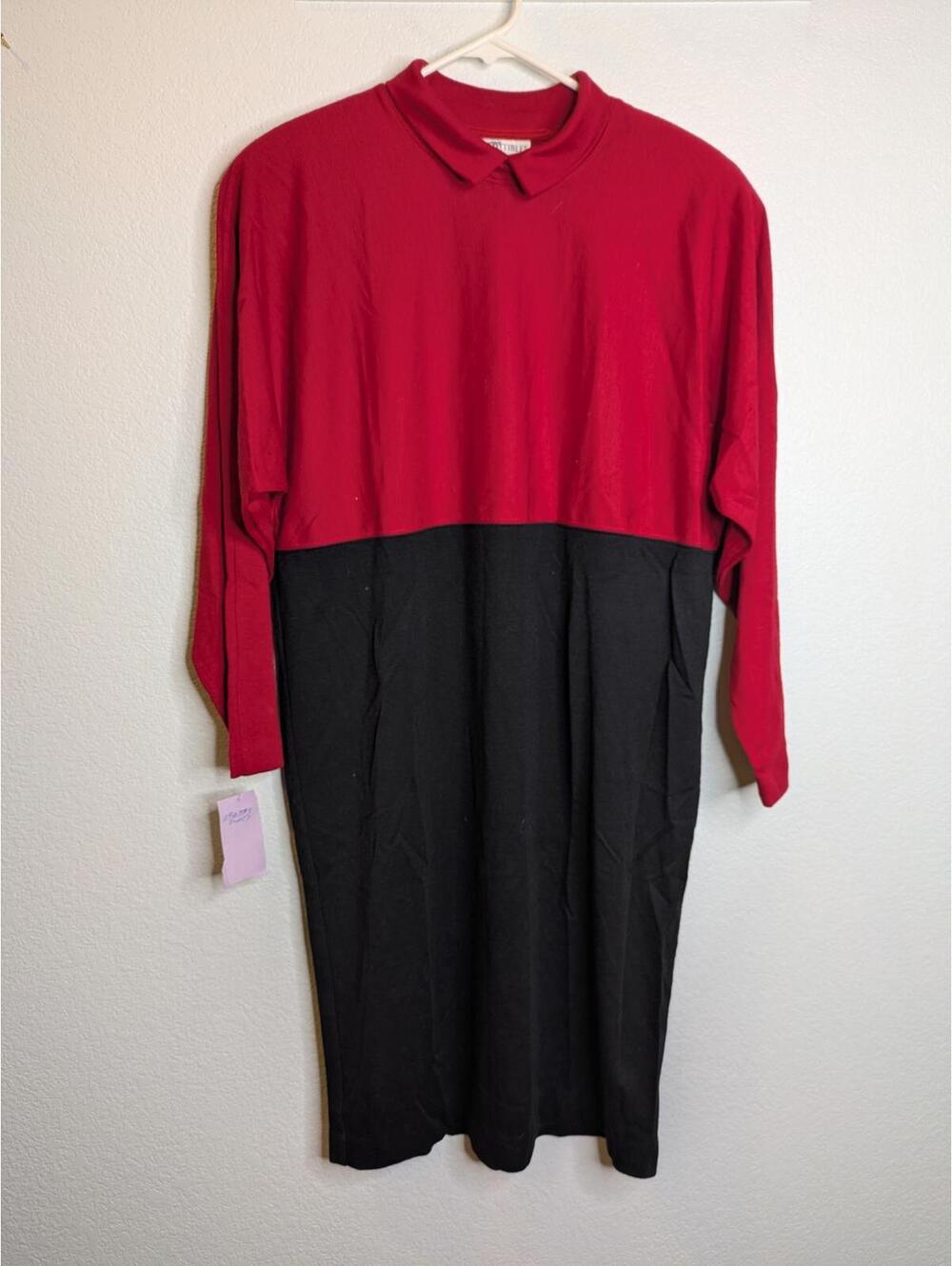 Vintage Collectibles Women's Dress Large Red Black Colorblock 100% Wool NWT